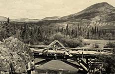 log bridge at Aishihik River