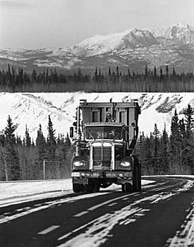 Truck on Alaska Highway in winter