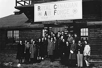 in front of the Royal Canadian Air Force Building, Teslin