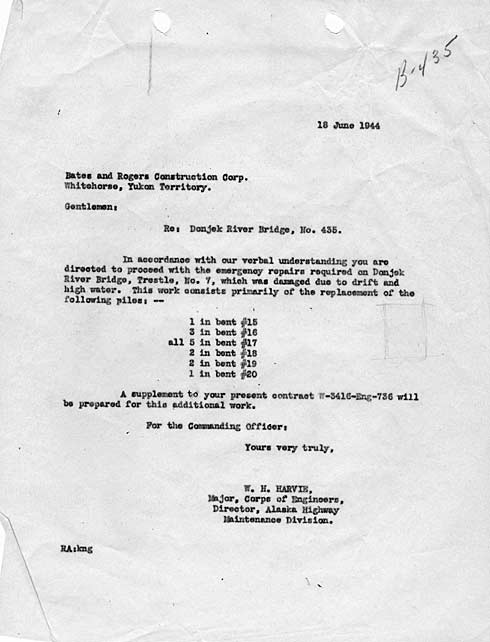 Letter to Bates and Rogers Construction Corp, 1944