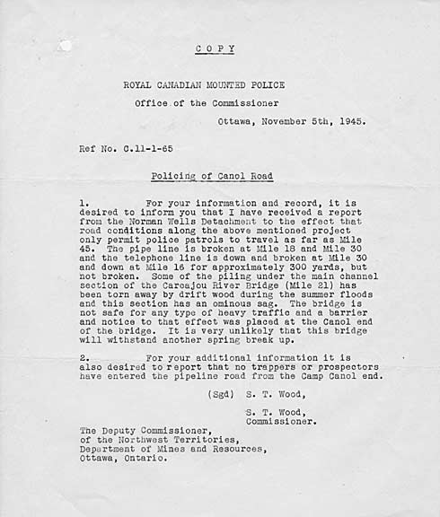 Copy of a letter November 5, 1945.