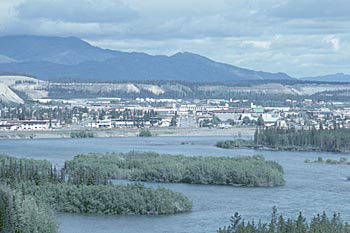 View of downtown Whitehorse from across the Yukon River. No date.